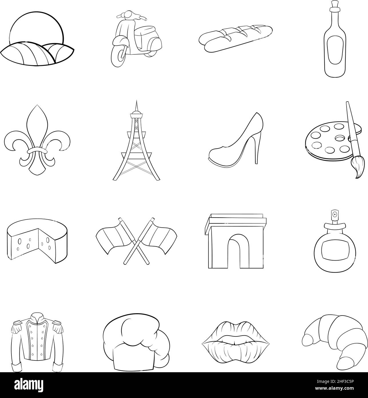 Icônes de France de style contour isolées sur fond blanc Illustration de Vecteur