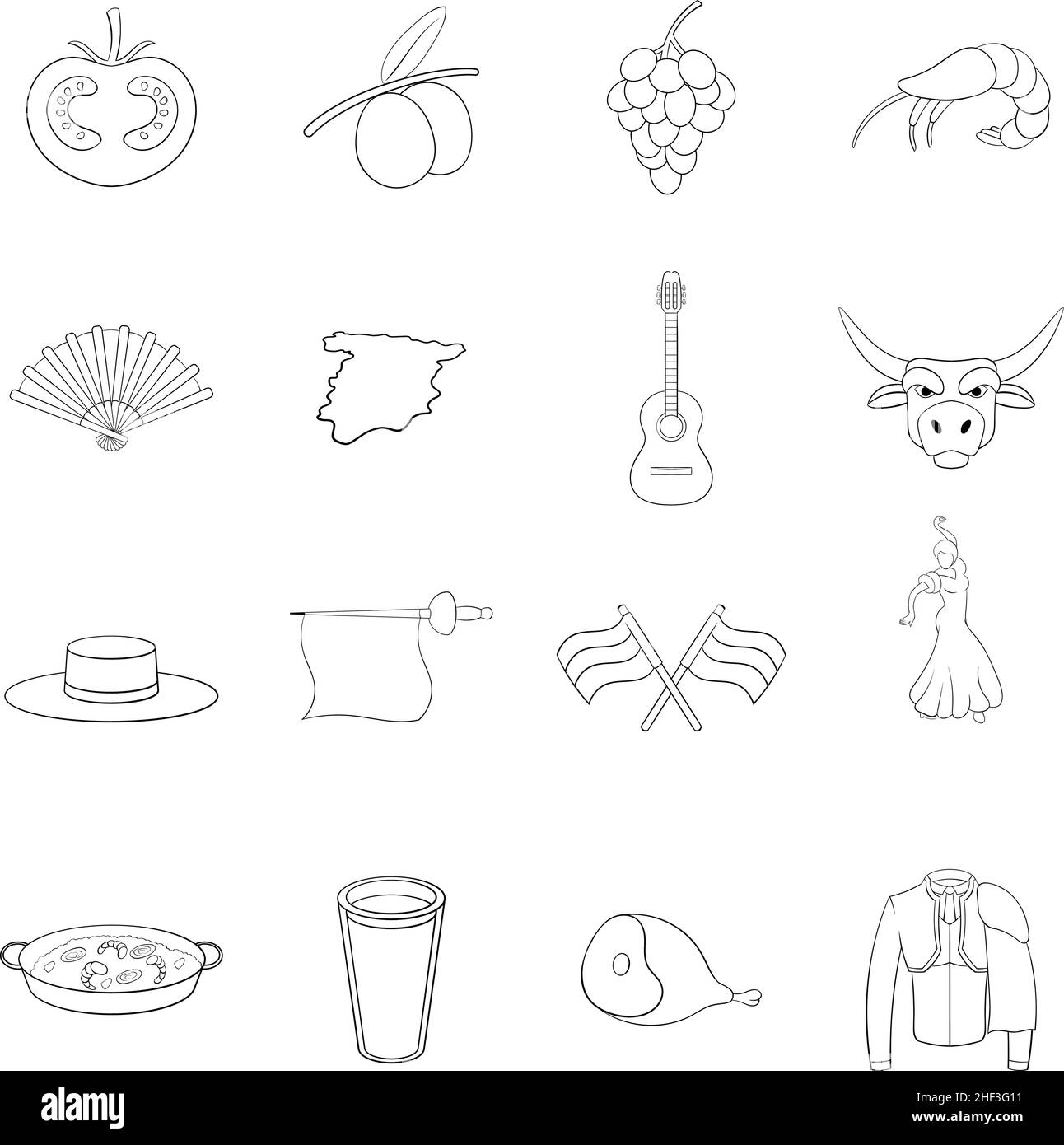 Espagne définir des icônes de style contour isolé sur fond blanc Illustration de Vecteur