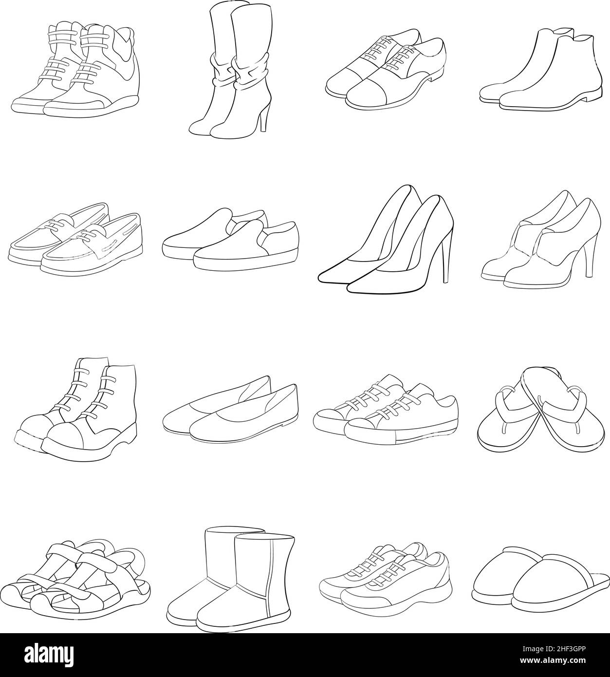 Icônes de chaussures de style contour isolées sur fond blanc Illustration de Vecteur
