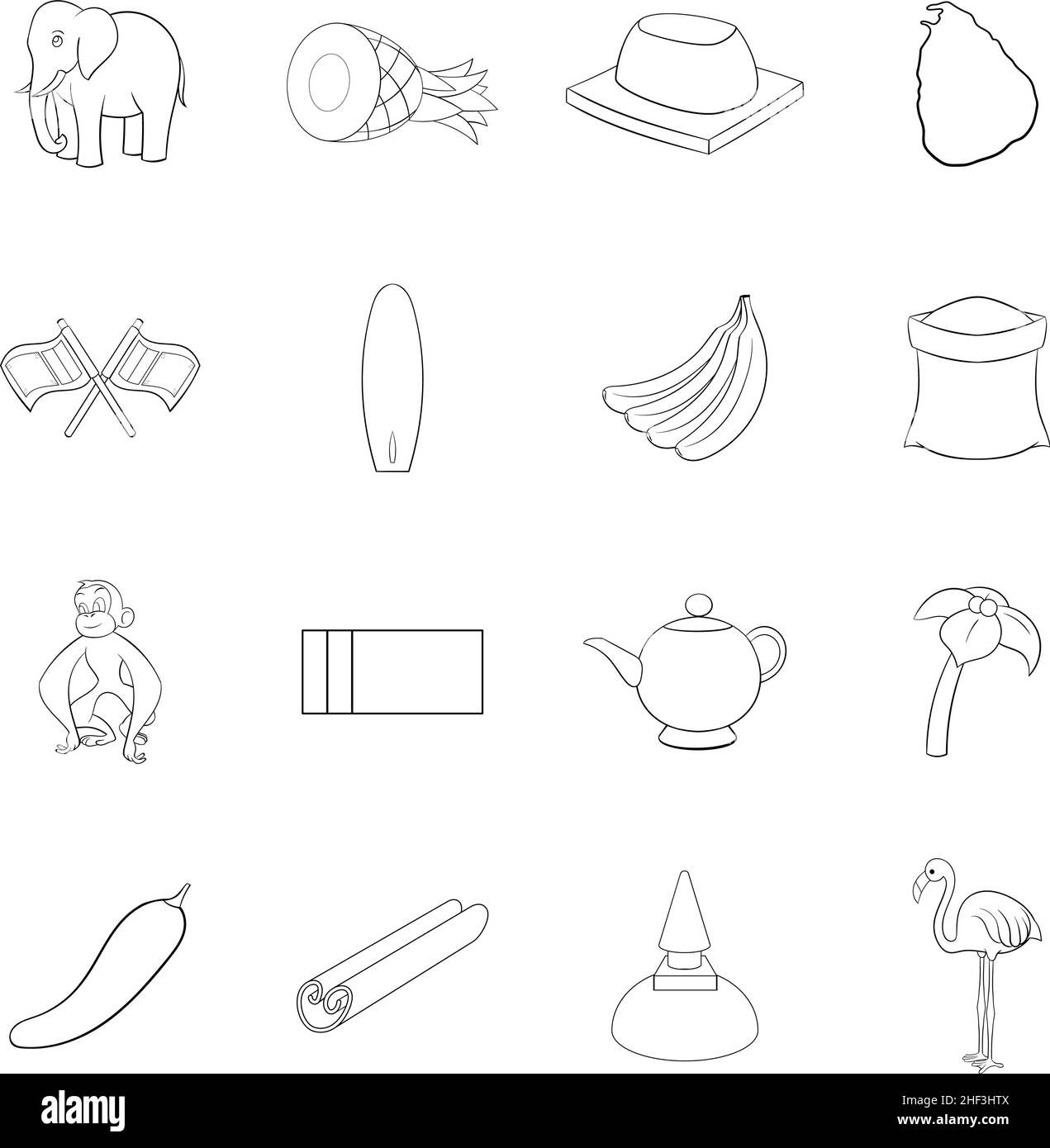 Sri Lanka Voyage ensemble icônes dans le style de contour isolé sur fond blanc Illustration de Vecteur