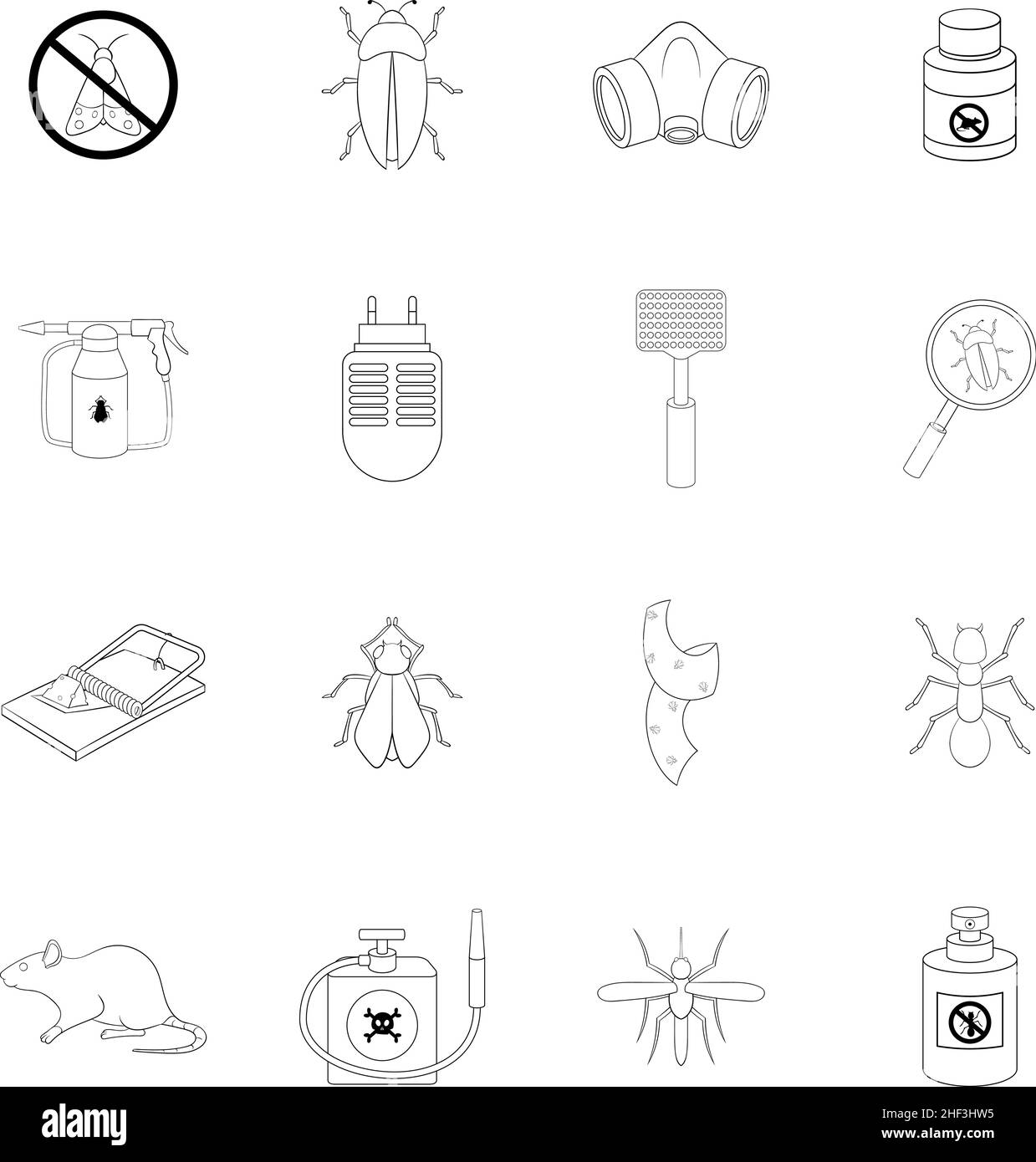 ExTerminator définit les icônes en style de contour isolé sur fond blanc Illustration de Vecteur