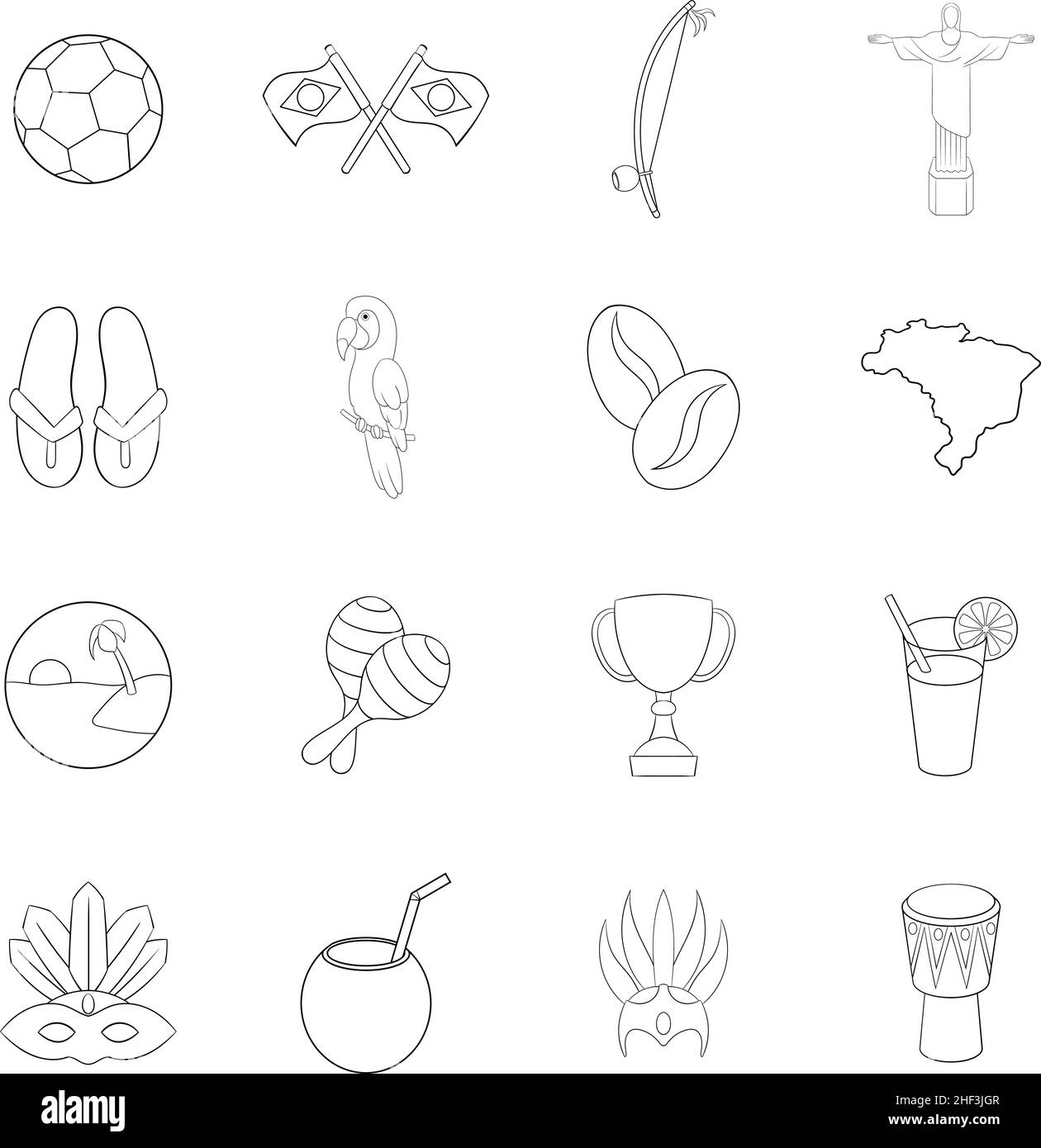 Brésil Voyage ensemble icônes dans le style de contour isolé sur fond blanc Illustration de Vecteur