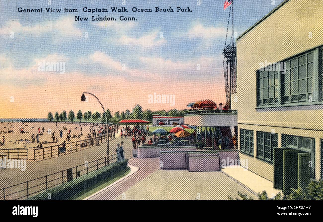 Vue générale depuis Captain Walk, Ocean Beach Park, New London, Connecticut, vers 1935 Banque D'Images