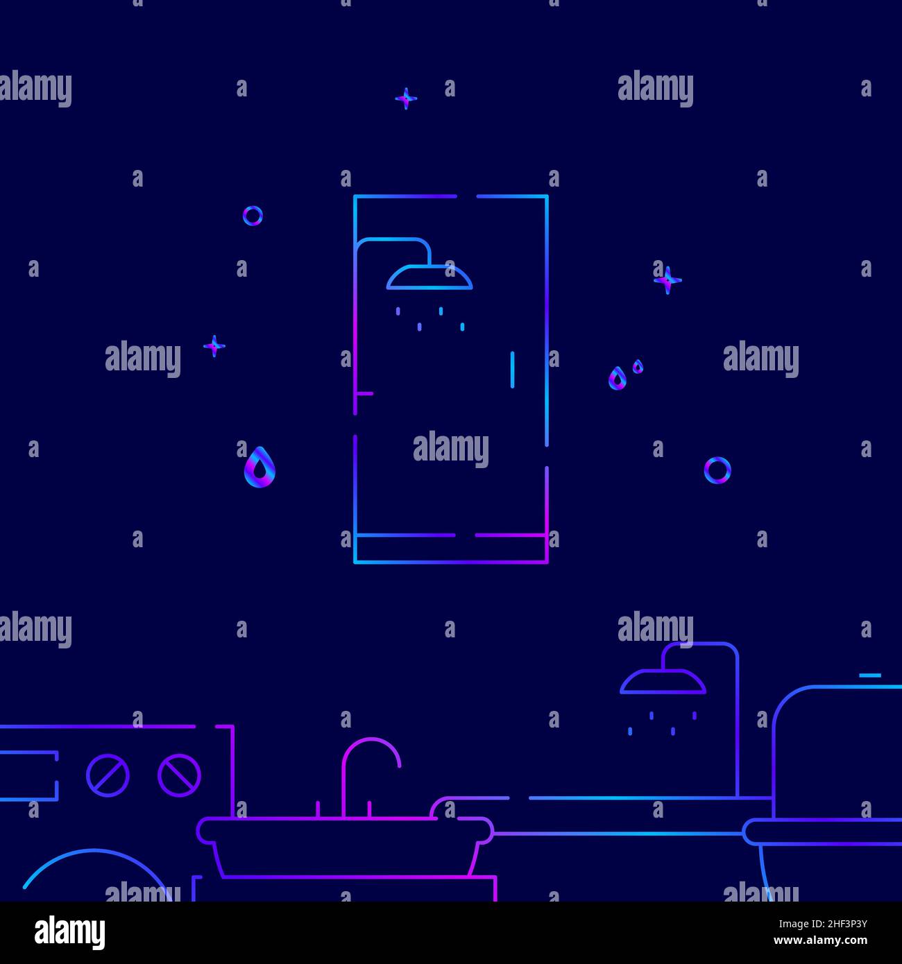 Icône de vecteur de ligne de gradient de cabine de douche, illustration simple sur fond bleu foncé, bordure inférieure de plomberie. Illustration de Vecteur