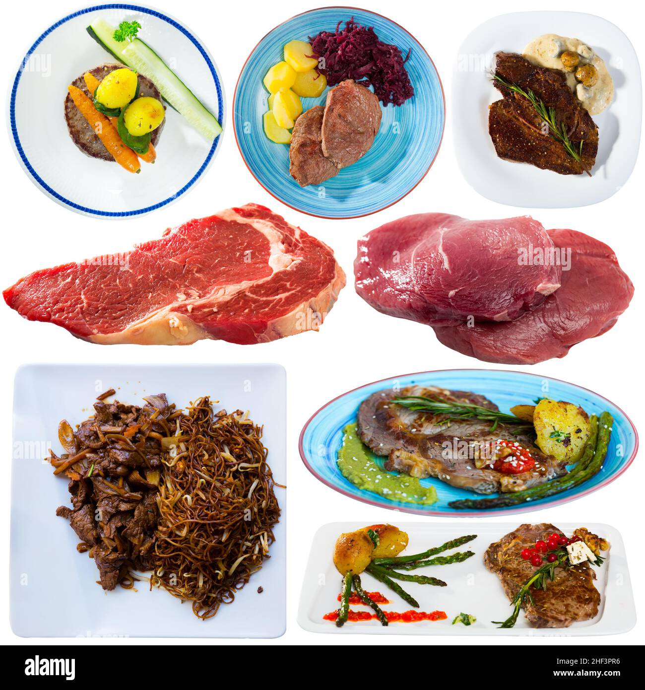 Ensemble de différents plats de bœuf Banque D'Images