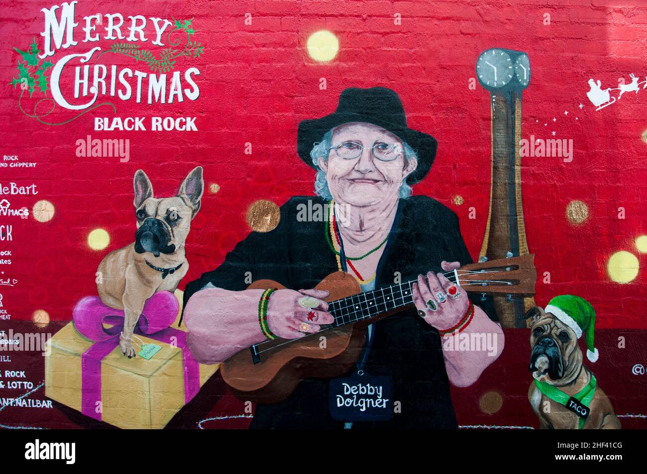 Fresque d'art de rue d'un musicien offrant des voeux de Noël à Black Rock sur Port Phillip Bay, Melbourne Banque D'Images Fresque d'art de rue d'un musicien offrant des voeux de Noël à Black Rock sur Port Phillip Bay, Melbourne Banque D'Images