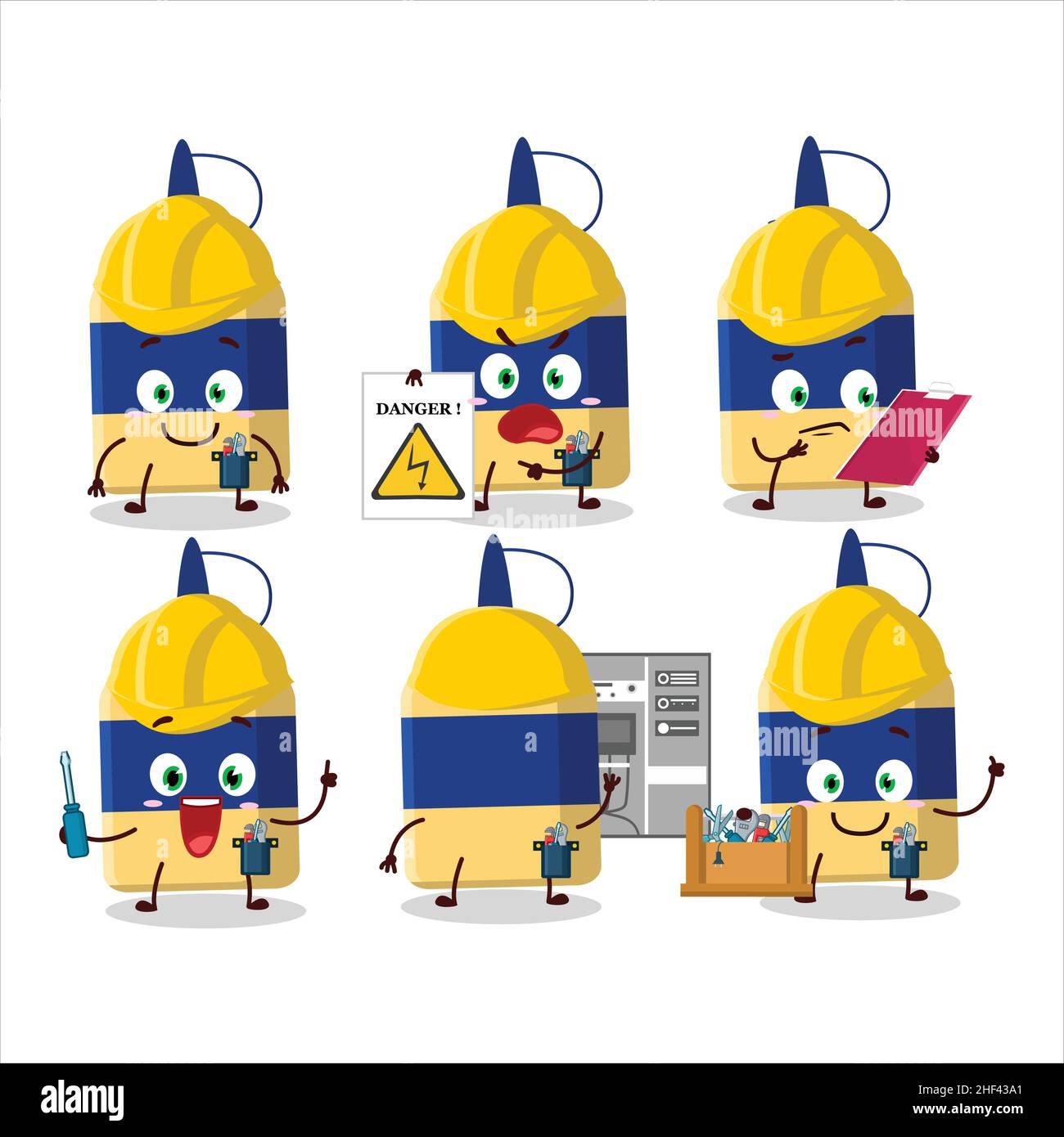 Papier Lineman professionnel colle personnage de dessin animé avec outils.Illustration vectorielle Illustration de Vecteur