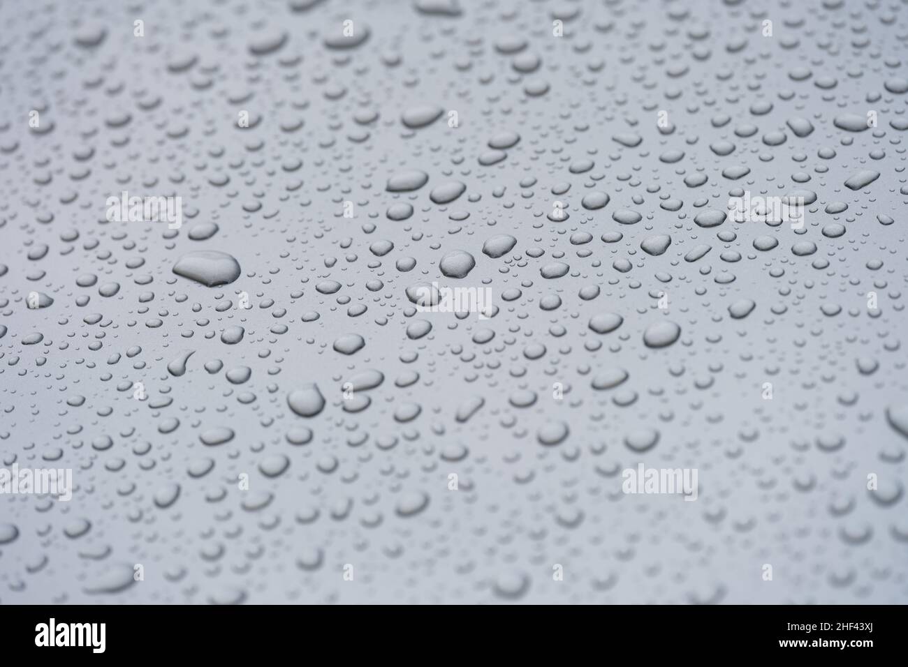 Petites gouttelettes d'eau sur fond gris mat Banque D'Images