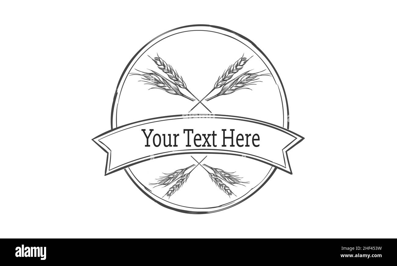 Les couronnes de blé et les épis de grain définissent les icônes de nom étiquette Illustration de Vecteur