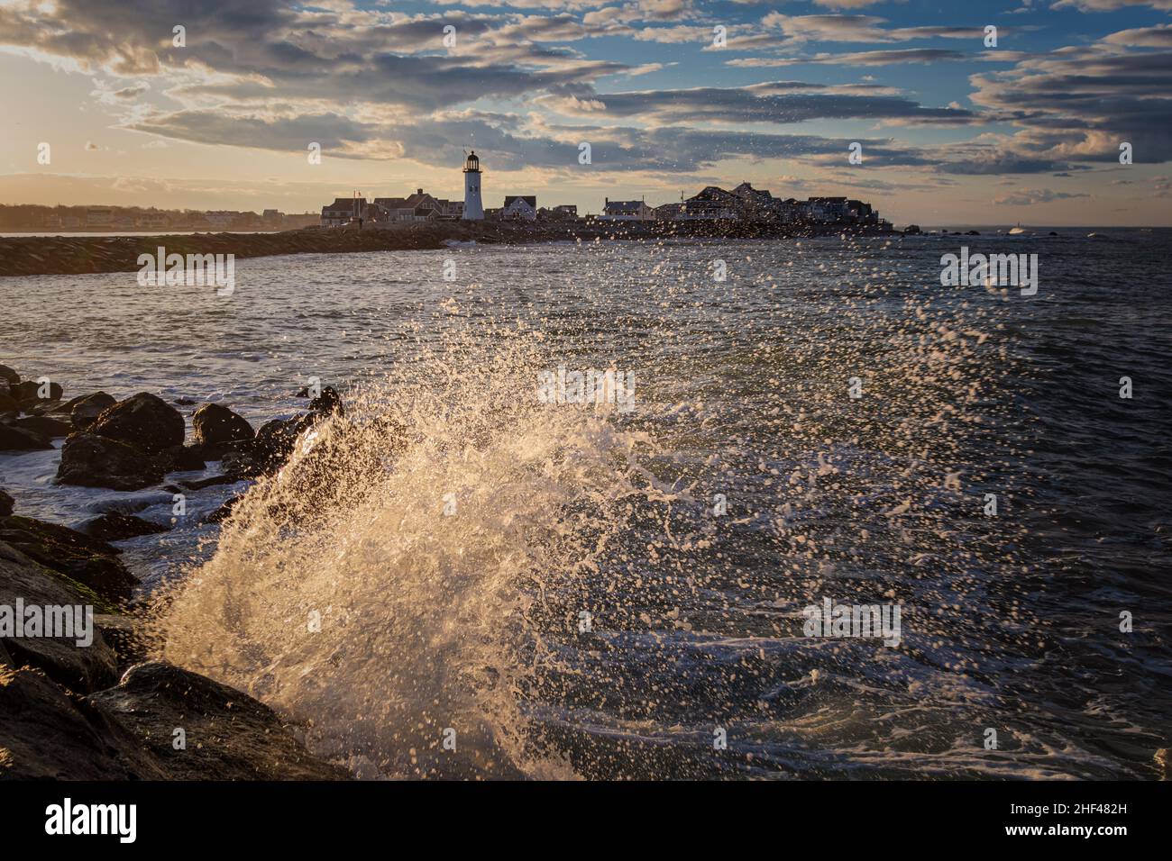 Coucher de soleil dans le phare de Scituate, Massachusetts Banque D'Images