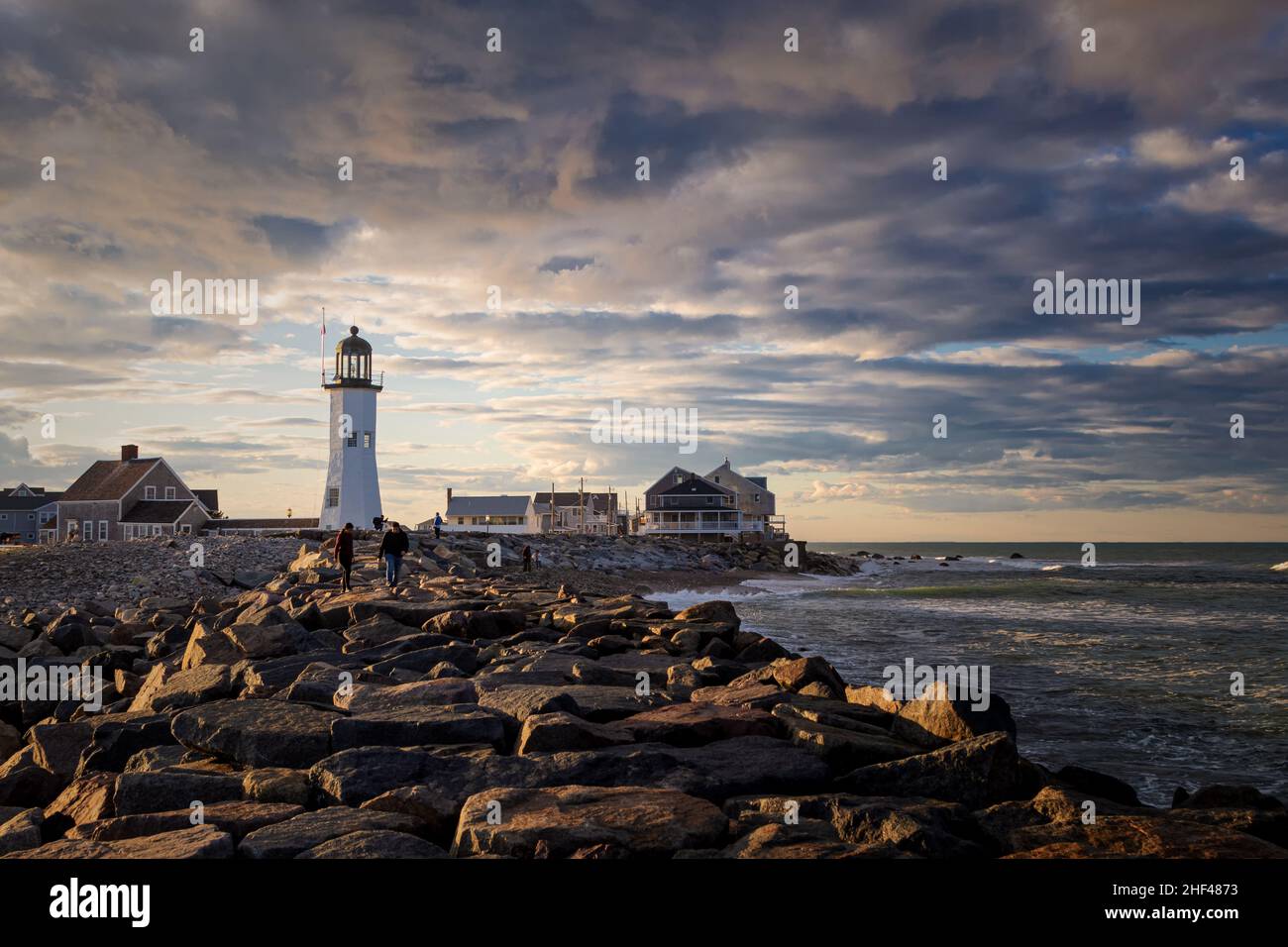 Coucher de soleil dans le phare de Scituate, Massachusetts Banque D'Images