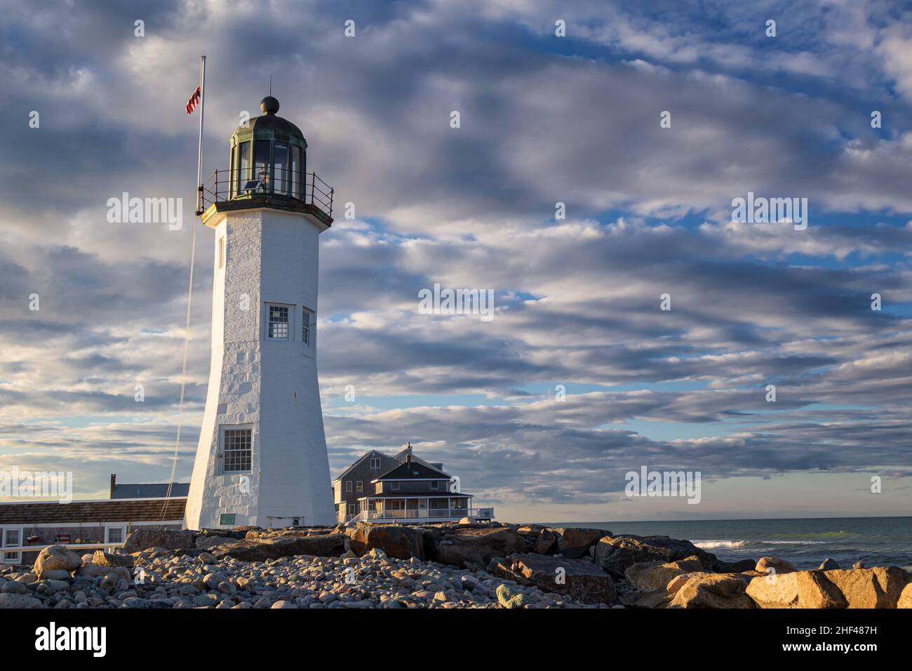 Coucher de soleil dans le phare de Scituate, Massachusetts Banque D'Images