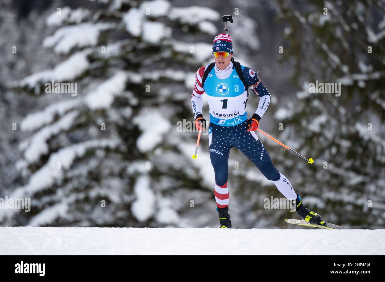 Ruhpolding, Allemagne.13th janvier 2022.Biathlon: Coupe du monde, Sprint 10 km à Chiemgau Arena, hommes.Sean Doherty des États-Unis en action.Credit: Sven Hoppe/dpa/Alay Live News Banque D'Images