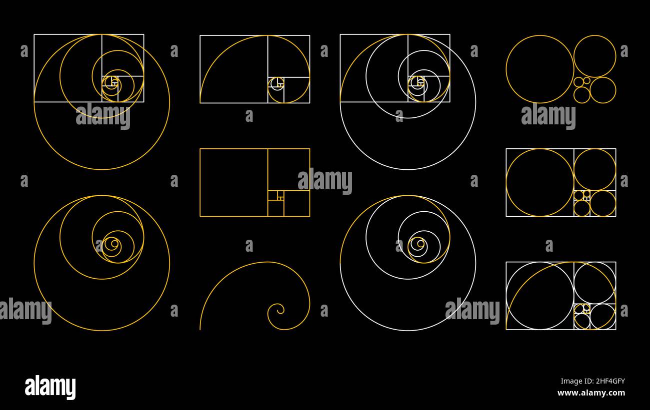 Ensemble Golden ratio Fibonacci. Illustration de Vecteur