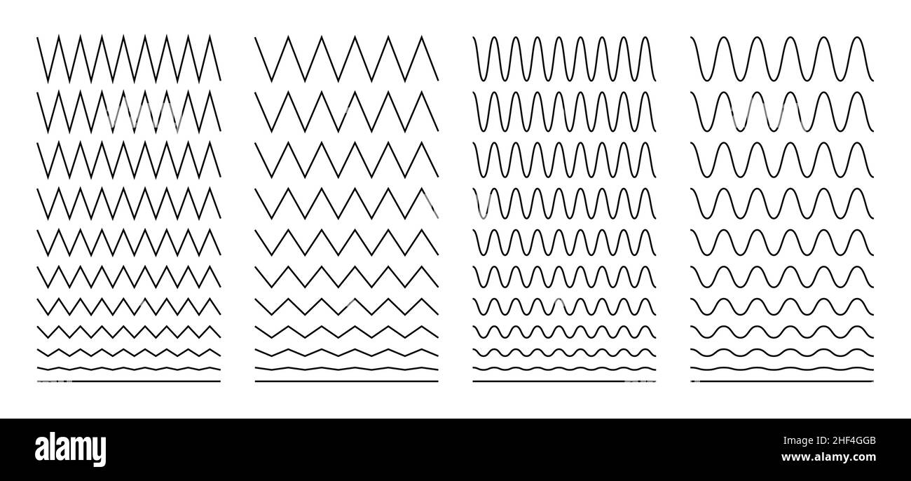Lignes ondulées, zigzag et sinusoïdales. Illustration de Vecteur