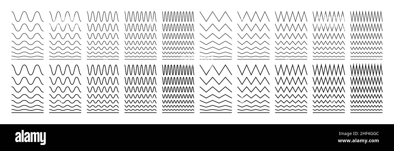 Lignes ondulées, zigzag et sinusoïdales. Illustration de Vecteur