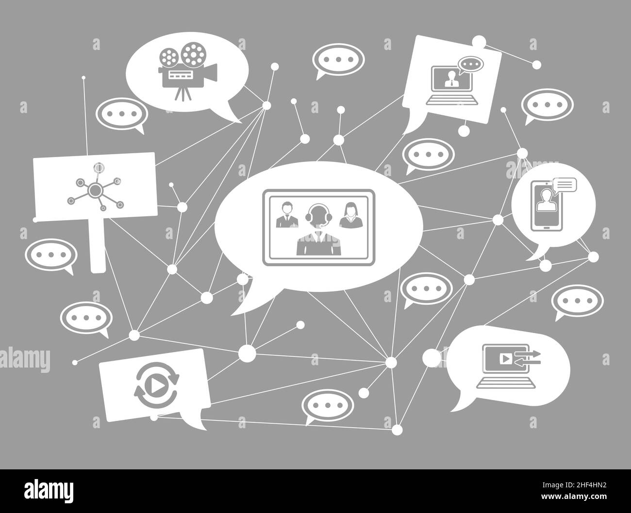 Concept de visioconférence avec icônes sur les bulles de parole Banque D'Images