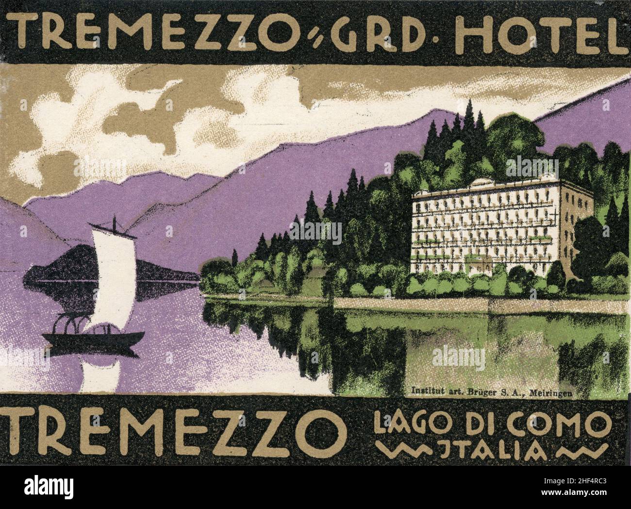 Vintage Hotel Luggage Label pour Tremezzo Grand Hotel Lake Como Italie Banque D'Images