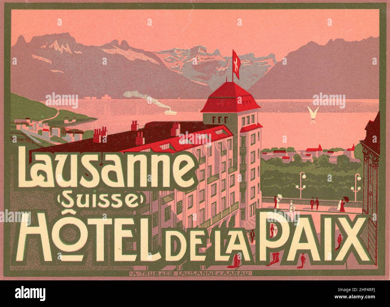 Vintage Hotel Luggage Label pour Hotel de la paix Lausanne Suisse Banque D'Images