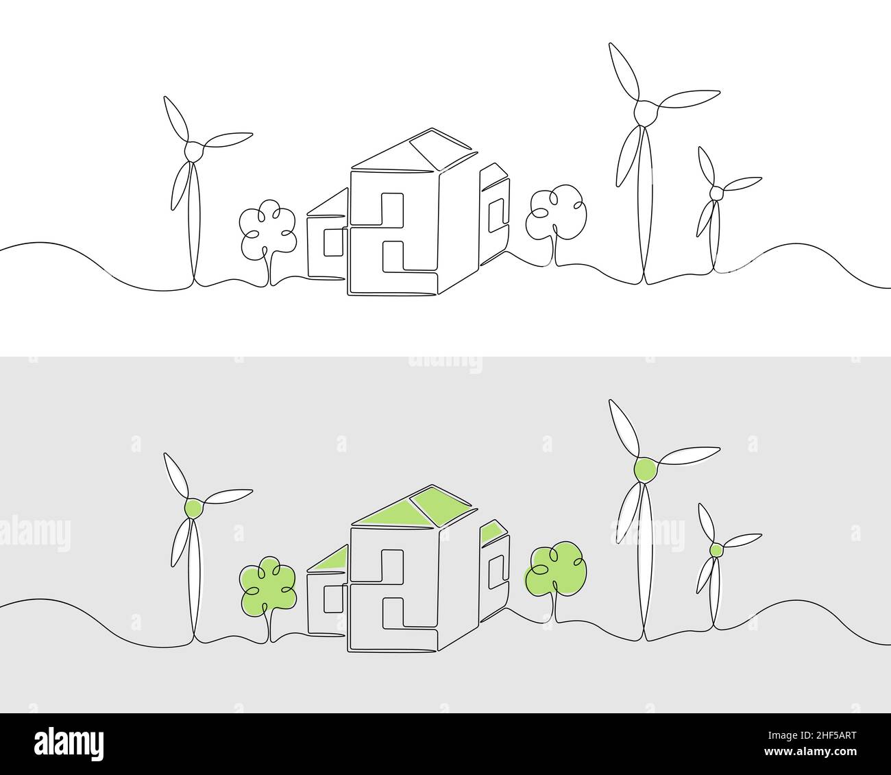 Un dessin de ligne de l'énergie éolienne, l'énergie renouvelable.Illustration vectorielle continue de sources alternatives isolées sur fond blanc. Illustration de Vecteur