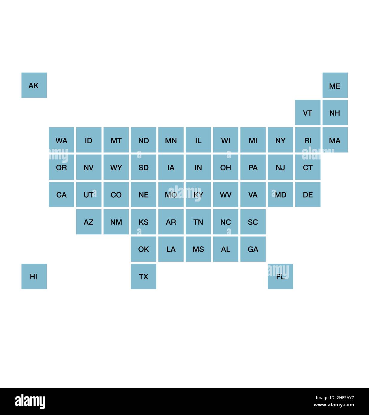 USA map politique stylisé géométrique infographie carré États codes abréviations Illustration de Vecteur