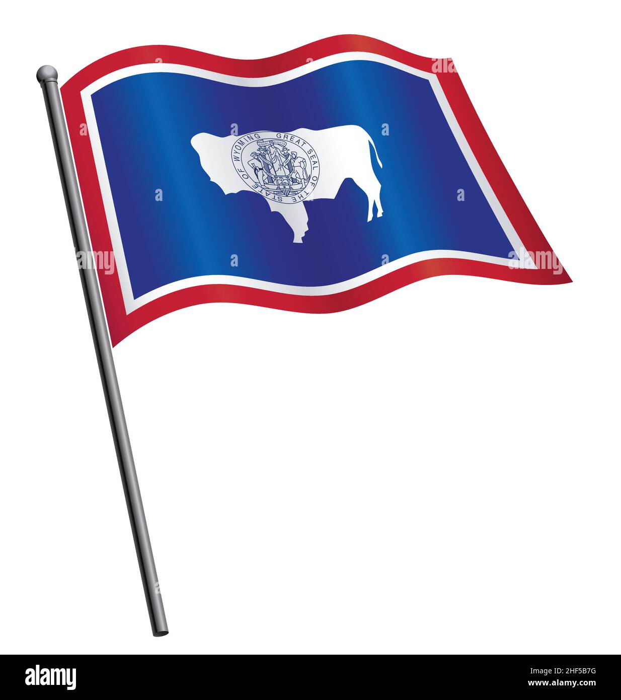 drapeau de l'état du wyoming volant sur un vecteur de flagpole isolé sur fond blanc Illustration de Vecteur