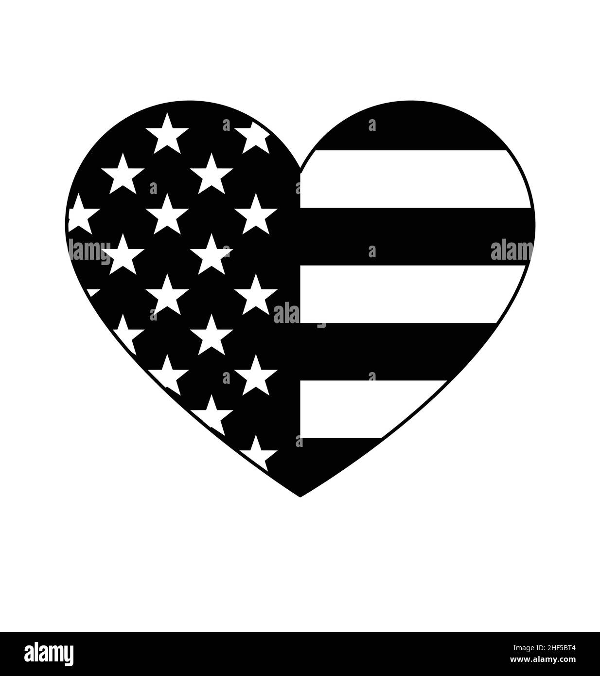 drapeau américain en forme de coeur symbole icône noir et blanc tshirt graphique isolé sur fond blanc vecteur Illustration de Vecteur