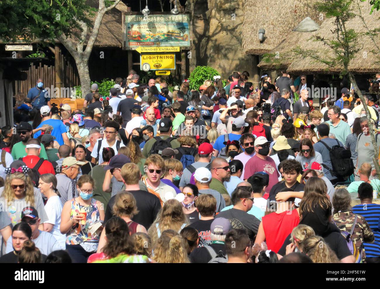 Lake Buena Vista, États-Unis.30th décembre 2021.Les clients affluent dans le village de Harambe, Disney's Animal Kingdom, le jeudi 30 décembre 2021.Les quatre parcs thématiques de Floride de Walt Disney World se sont remplis à peu près pour les vacances de la Saint-Sylvestre, à Lake Buena Vista, en Floride.En date du jeudi après-midi, Animal Kingdom était le seul parc où des réservations étaient disponibles pour les détenteurs de billets, les clients du complexe Disney et les passe-temps annuels pour la Saint-Sylvestre, le 31 janvier.(Photo de Joe Burbank/Orlando Sentinel/TNS/Sipa USA) crédit: SIPA USA/Alay Live News Banque D'Images