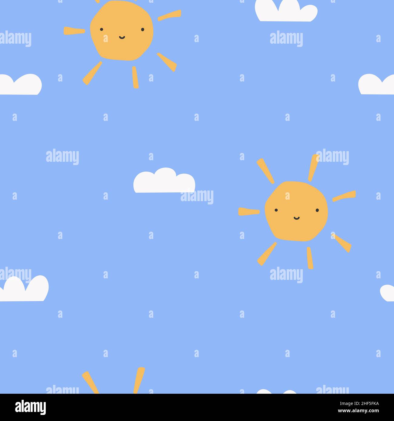 Motif puéril sans coutures pour enfants avec soleil et nuages mignons dans un style moderne.Illustration vectorielle Illustration de Vecteur