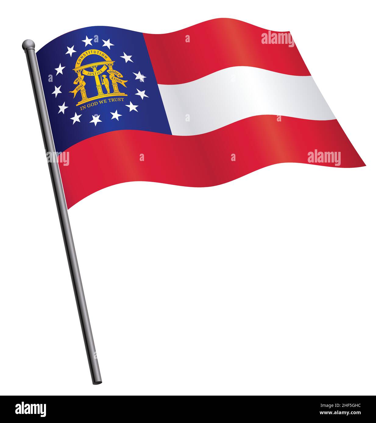 drapeau d'état georgia ga correct et précis, volant s'écoulant sur un vecteur de flagpole isolé sur fond blanc Illustration de Vecteur
