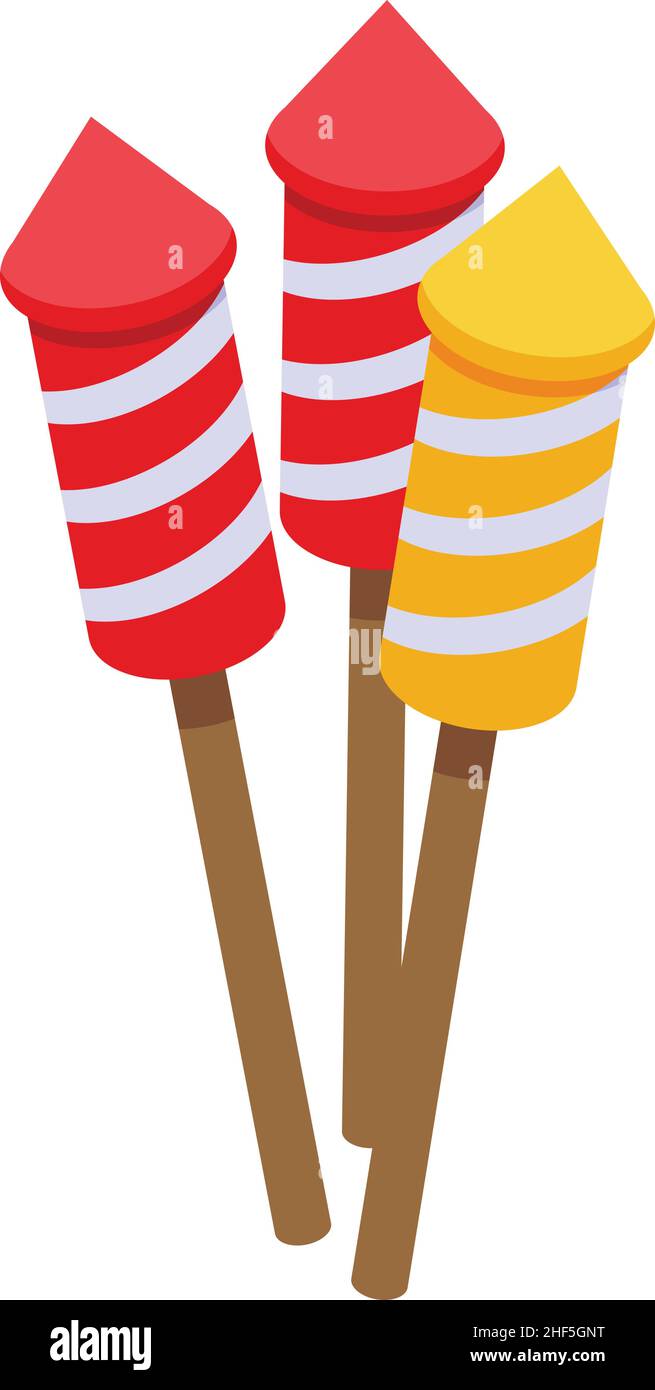Icône anniversaire de fusée vecteur isométrique.Feu de cheminée.Cadeau de feu Illustration de Vecteur