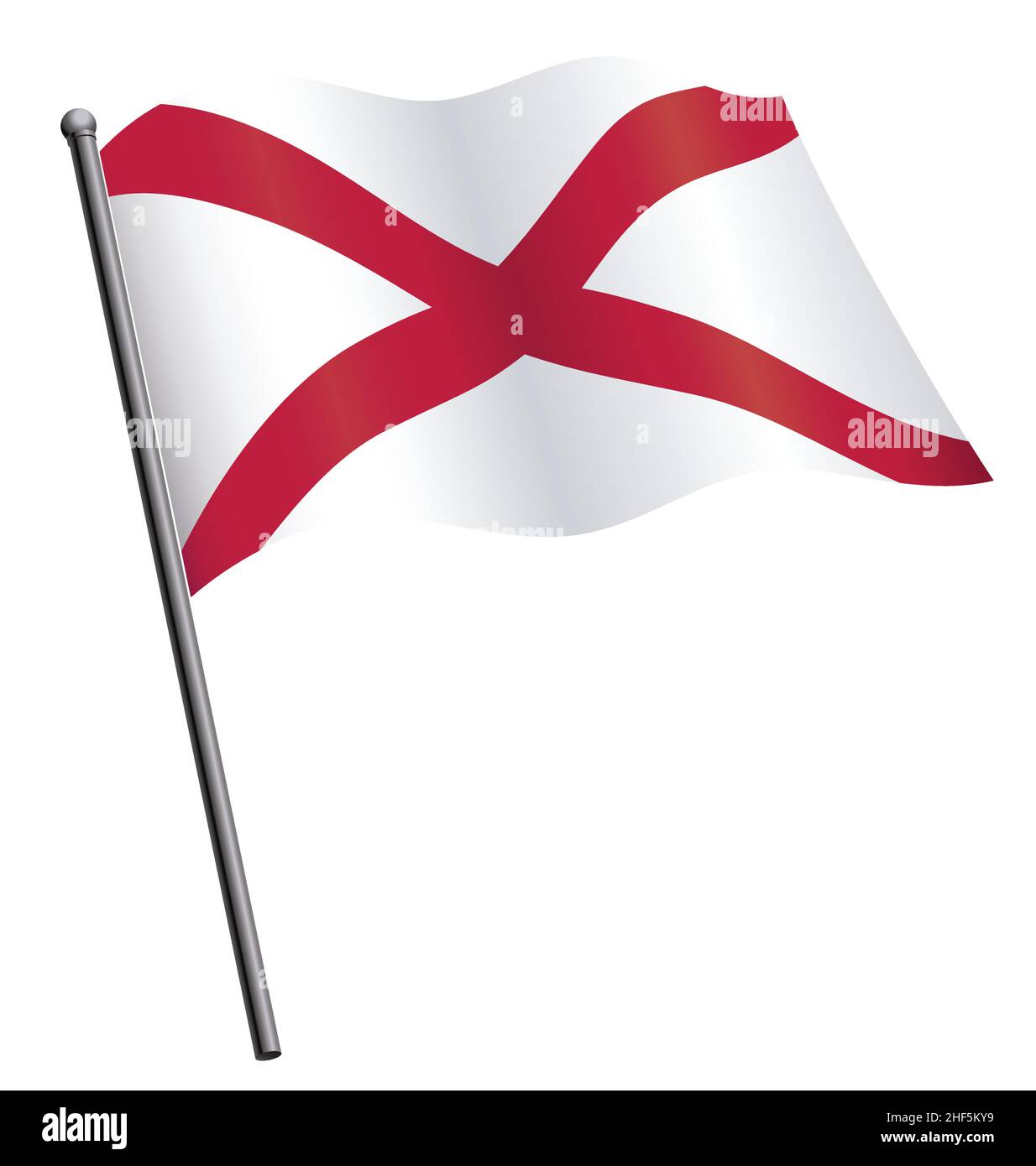 drapeau de l'état de l'alabama agitant sur un vecteur de flagpole isolé sur fond blanc Illustration de Vecteur