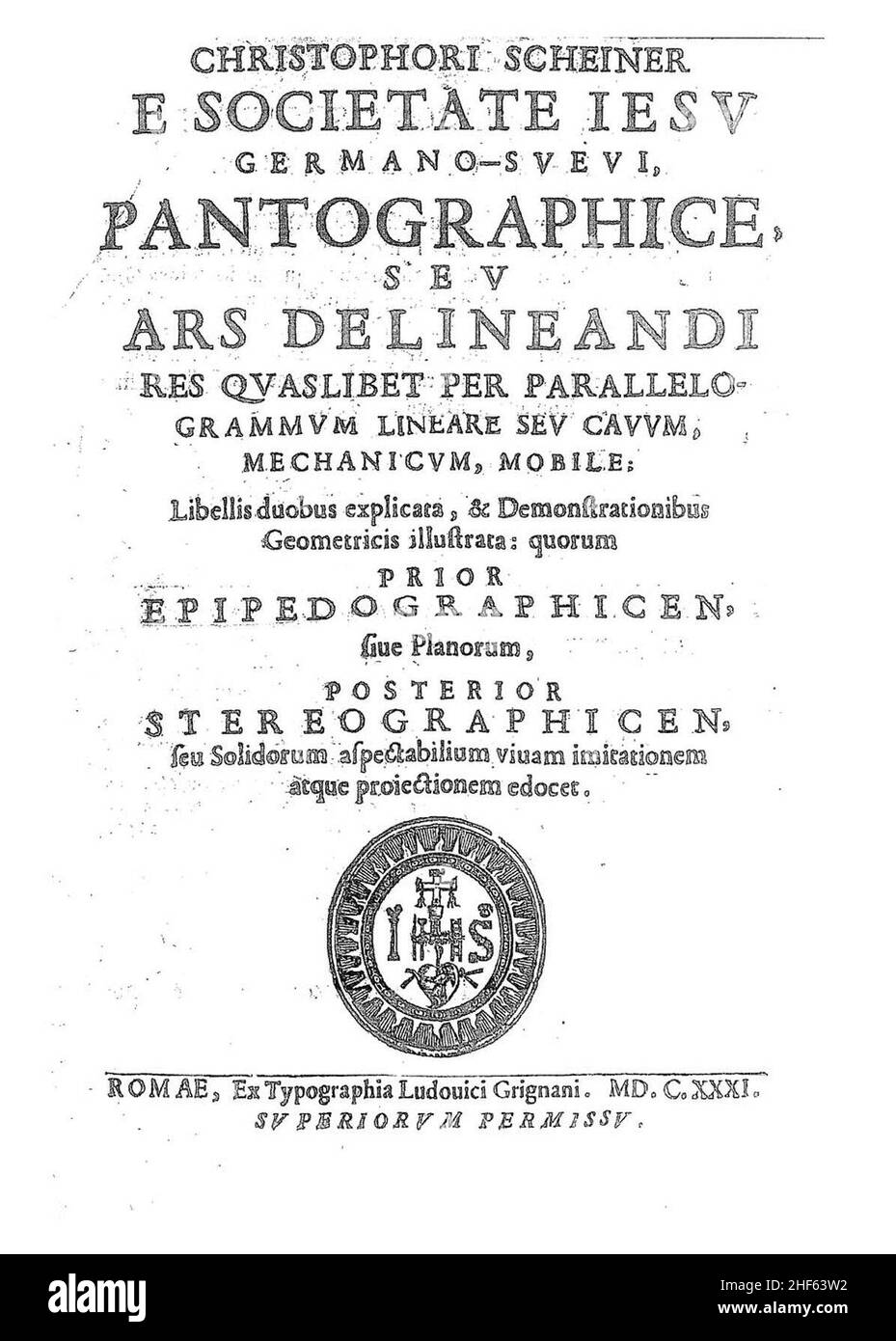 Scheiner - Pantographice, seu Ars délimite andi res quaslibet par parallaelogrammum lineare seu cauum, mécanicum, mobile, 1631 - 184196. Banque D'Images
