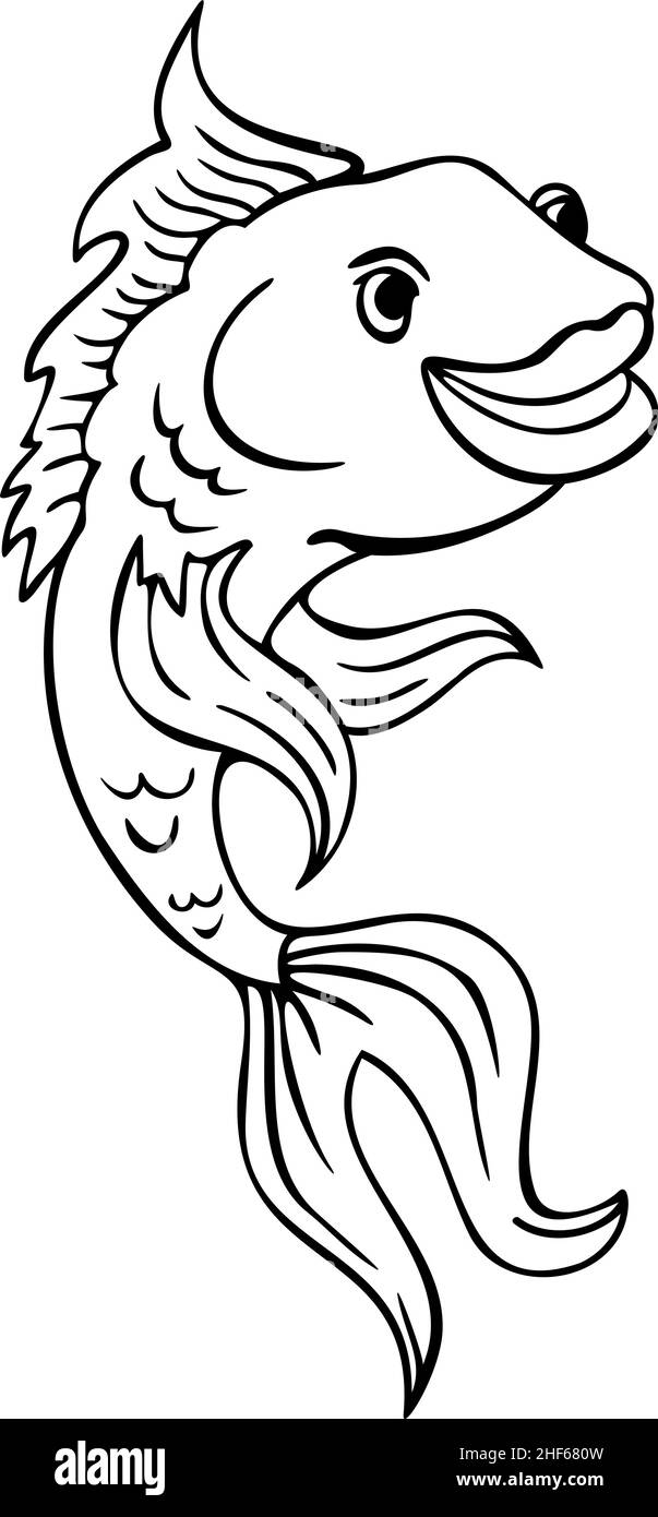 Illustration vectorielle de poisson de dessin animé.Poisson noir et blanc isolé. Illustration de Vecteur