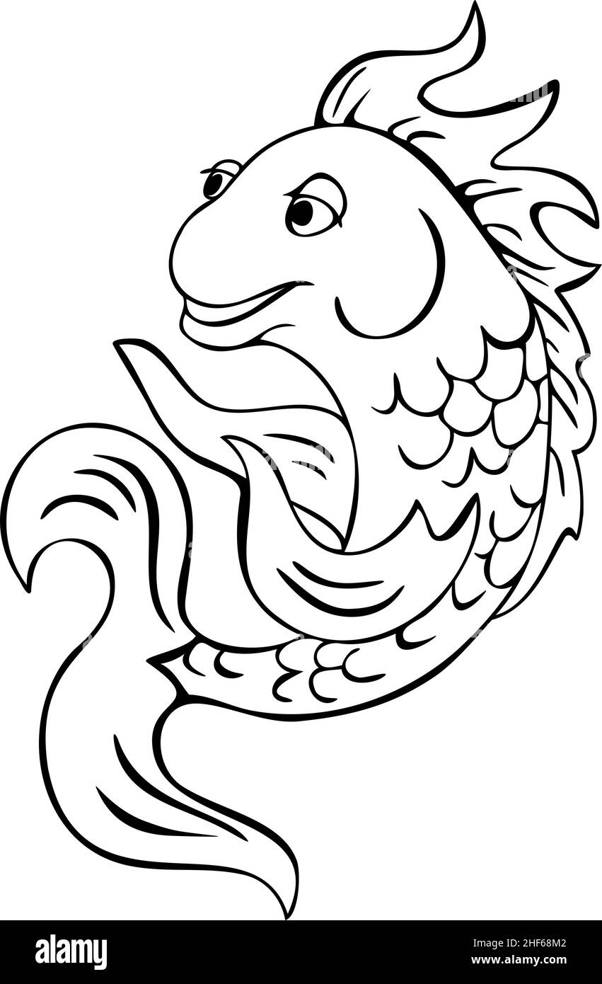 Illustration vectorielle de poissons de dessin animé souriants.Poisson décoratif tiré à la main. Illustration de Vecteur