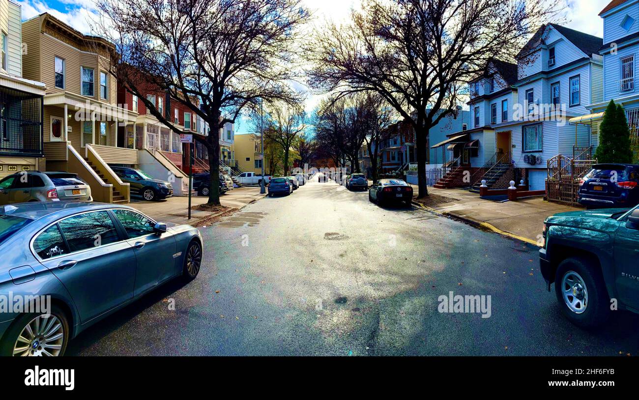 Bronx, New York, section de Morrisania, maisons coloniales bien entretenues Banque D'Images