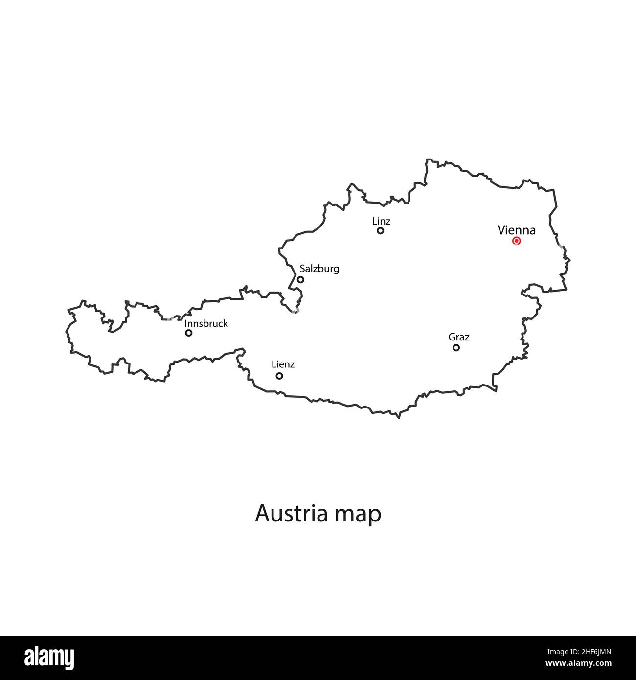 Autriche carte du monde contour du pays en noir.Icône Vector pour applications Web ou mobiles. Illustration de Vecteur