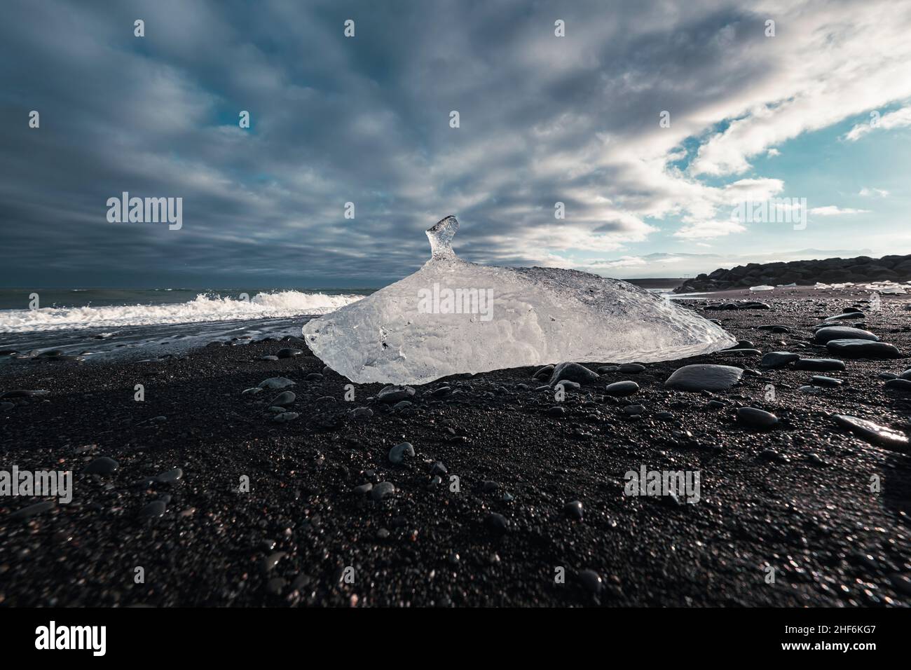 Bloc de glace, Diamond Beach, Islande Banque D'Images