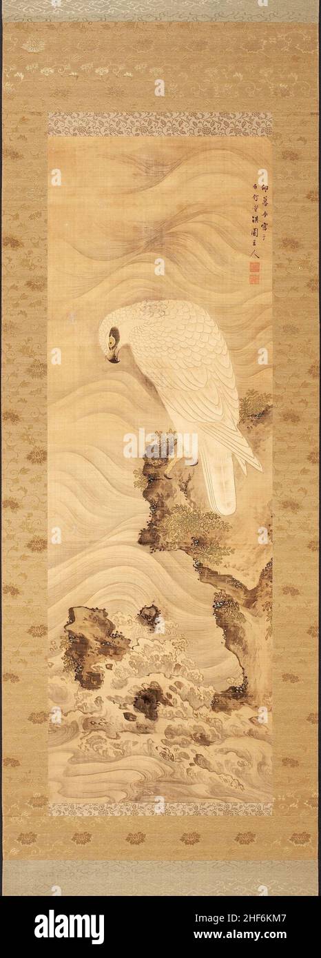 Aigle de mer sur un rocher aux vagues - Yanagisawa Kien (Ryūrikyō) Banque D'Images