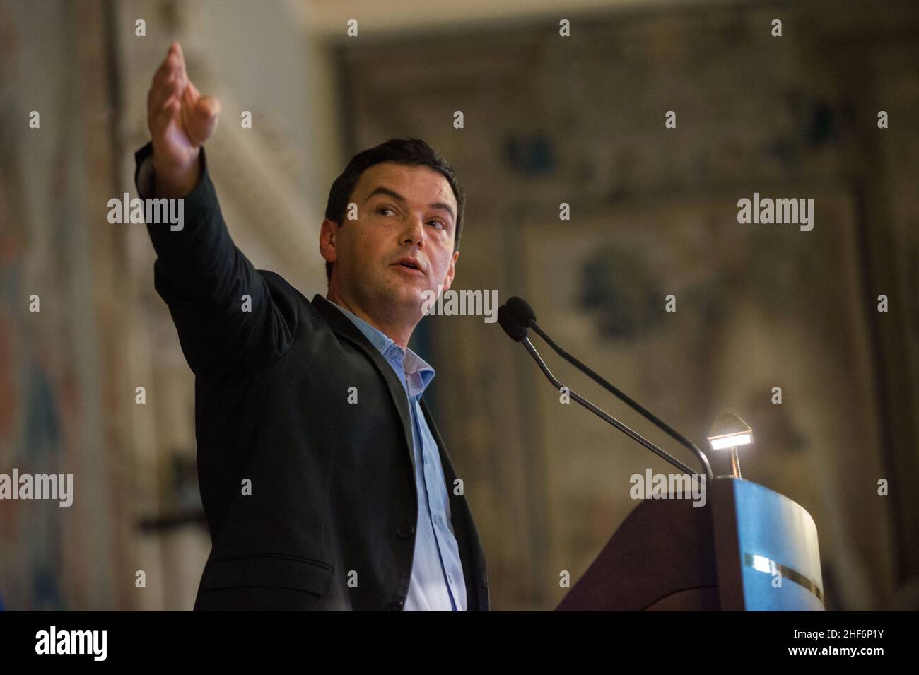 Thomas Piketty présente son livre « la capitale du XXIe siècle », Sala della Regina, à la Chambre des députés.Photo : Thomas Piketty.© Andrea Sabbadini Banque D'Images