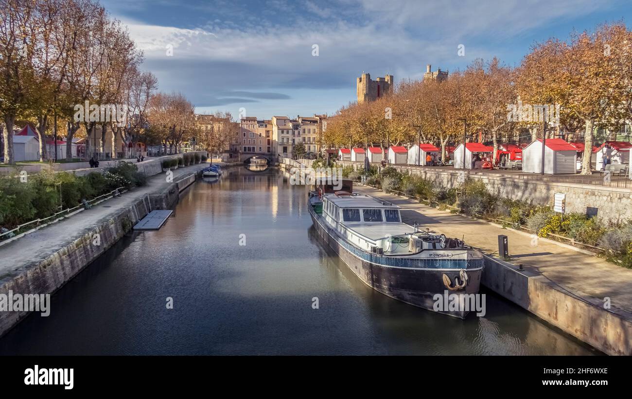 Canal de la Robine à Narbonne.Patrimoine culturel mondial de l'UNESCO. Banque D'Images