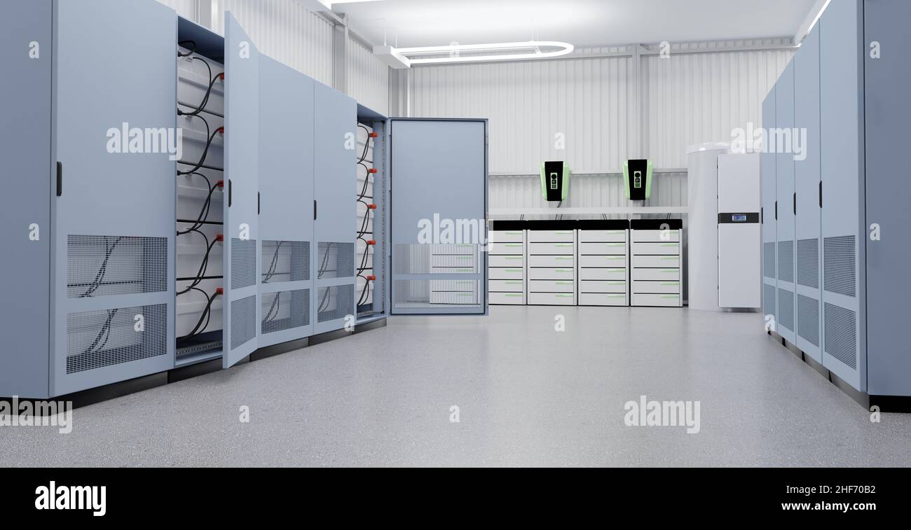 Un stockage de batterie moderne pour les petites entreprises, illustration 3D Banque D'Images