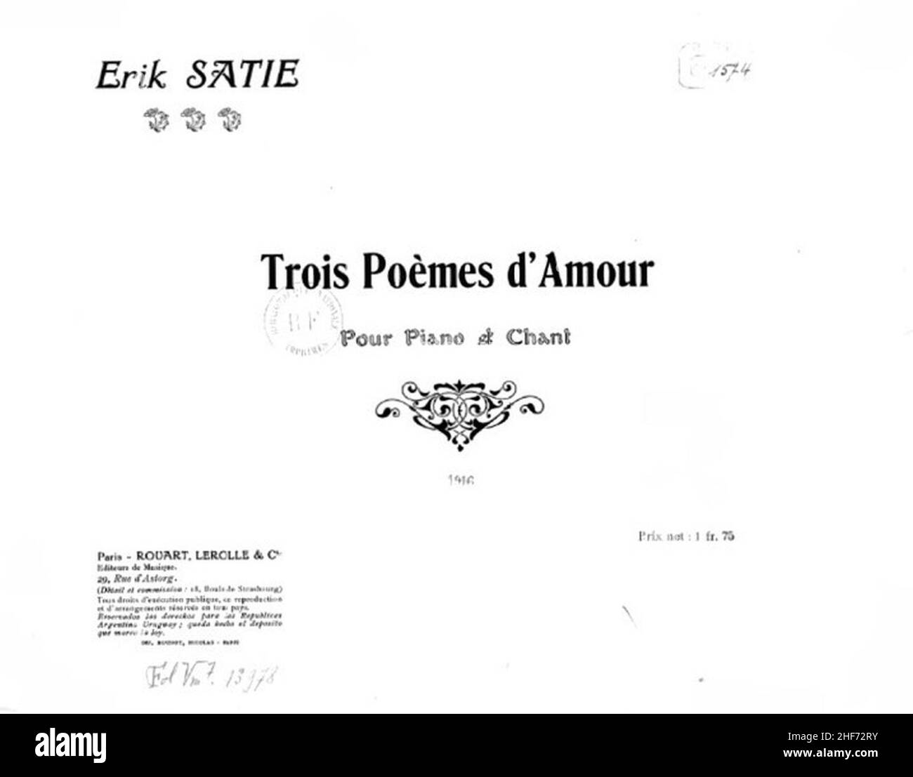 Satie amour poèmes partitions de musique. Banque D'Images