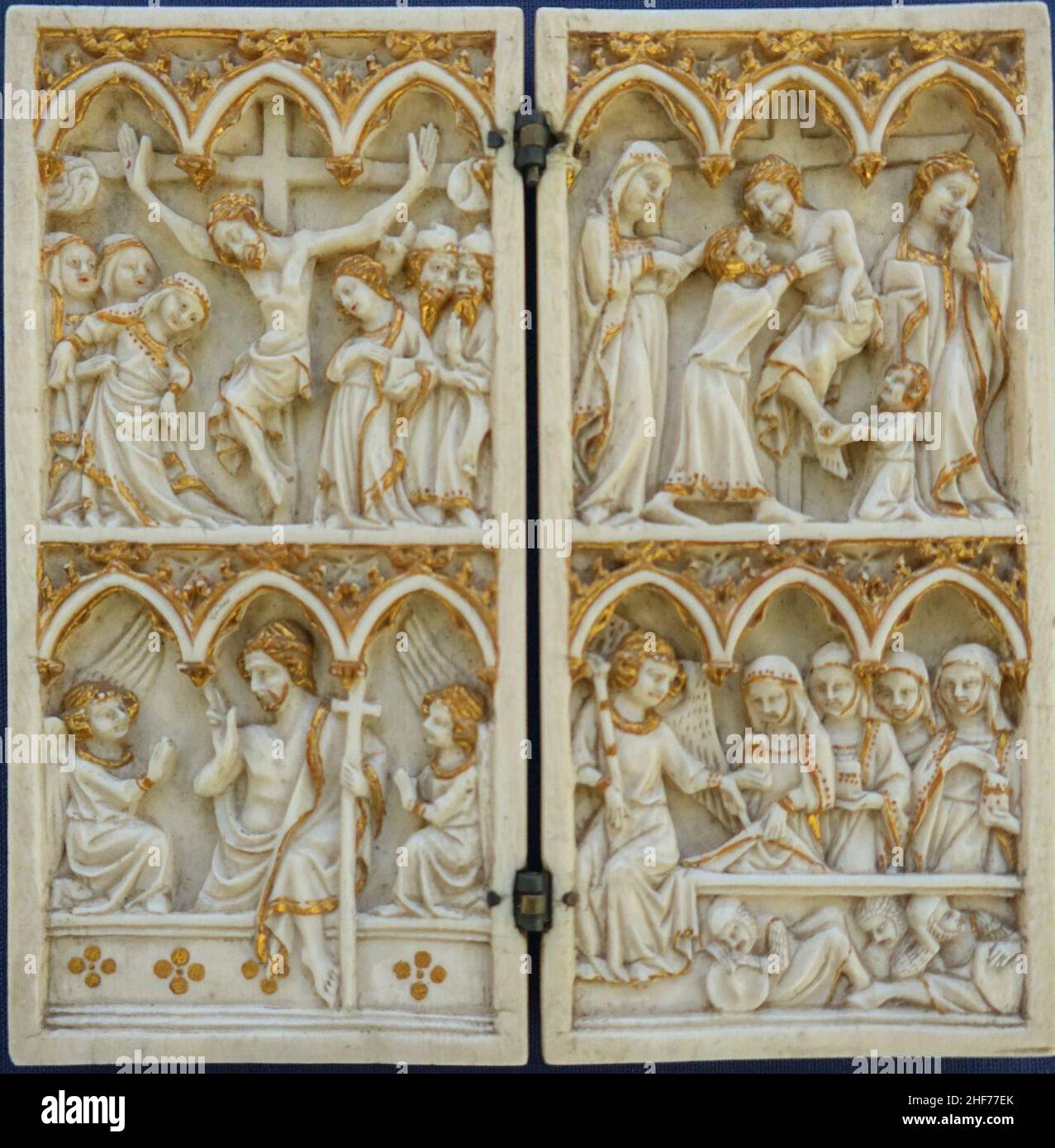 Scènes de la passion du Christ, diptych, Nord de la France, 1350-1375, ivoire,polychrome restauré Banque D'Images