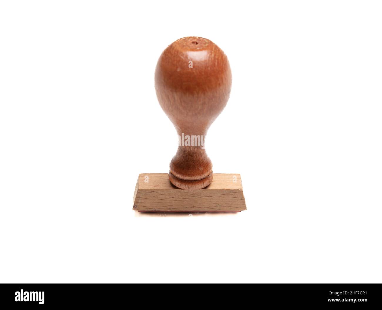 Timbre en bois découpe isolée sur fond blanc, élément design.Tampon en bois et tampon en caoutchouc pour les documents officiels Banque D'Images