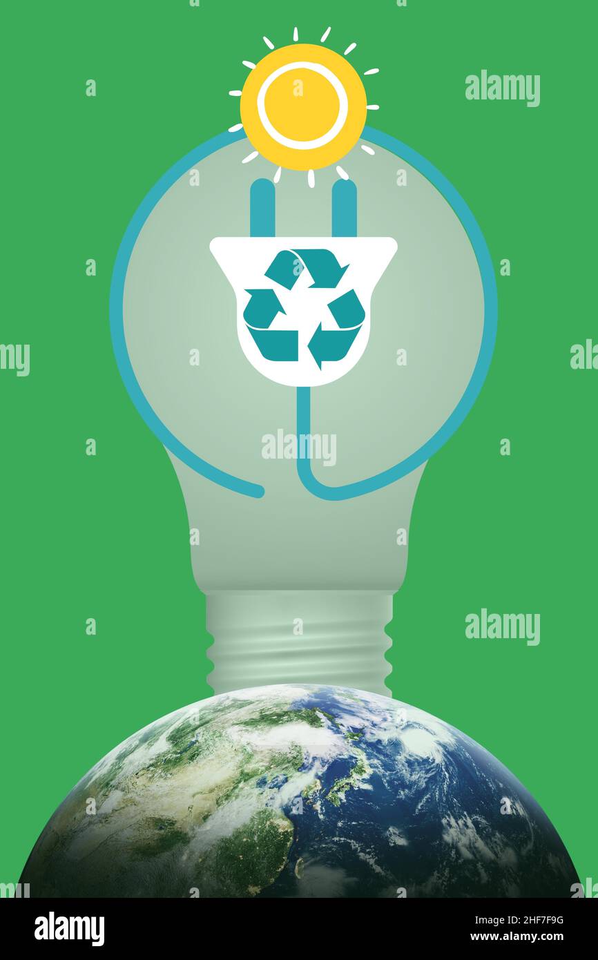 Illustration créative du soleil, de l'utilisation des énergies renouvelables et durables Banque D'Images