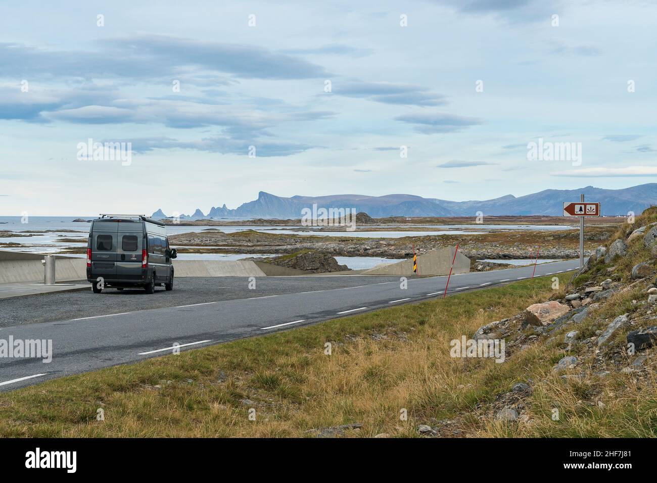 Norvège, Vesterålen, Andøya, zone de repos, motorhome Banque D'Images