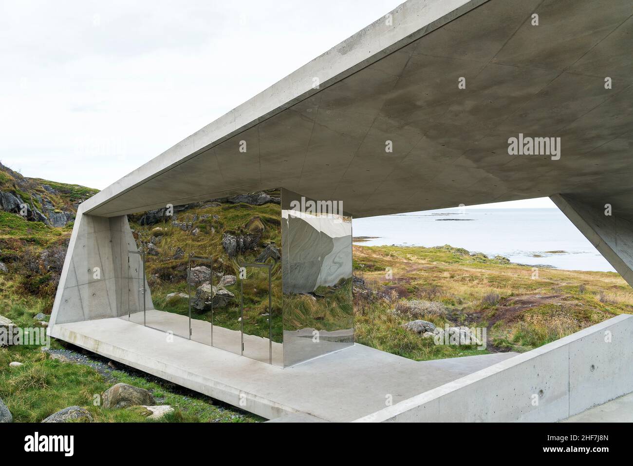 Norvège, Vesterålen, Andøya, aire de repos, bâtiment sanitaire Banque D'Images