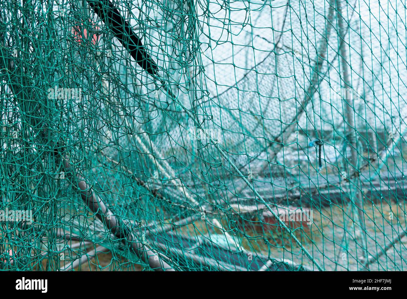 Suède, Comté de Västerbotten, Rovögern Hamn, port de pêche, filets Banque D'Images