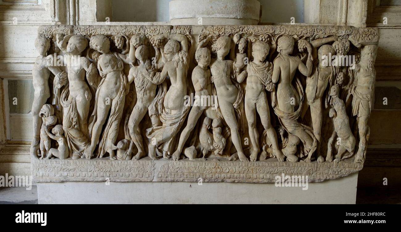 Sarcophage avec scène Bacchic, S 1884, romain, début du 3rd siècle AD, marbre Banque D'Images